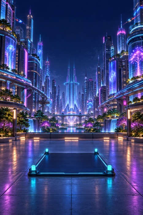 Blue and violet lights in Neon City